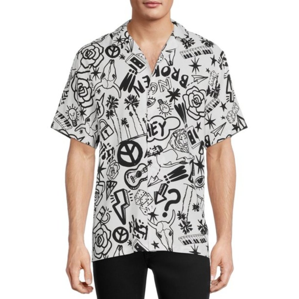 No Boundaries Men's and Big Men's Short Sleeve Printed Rayon Shirt